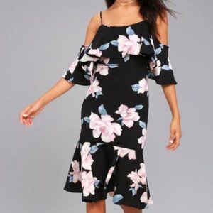 NWT Lulus Black Floral Off-the-Shoulder Dress